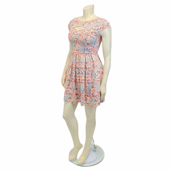 Lc Lauren Conrad Women's Sz 10 Gray Floral Sweetheart Pleated Pocket Dress - Picture 3 of 6